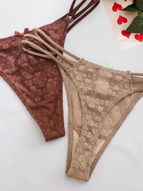 Women's Contrast Lace Bow Decor Thong, Soft Comfy Breathable Drop Waist Panty for Daily Wear, Ladies Underwear for Summer
